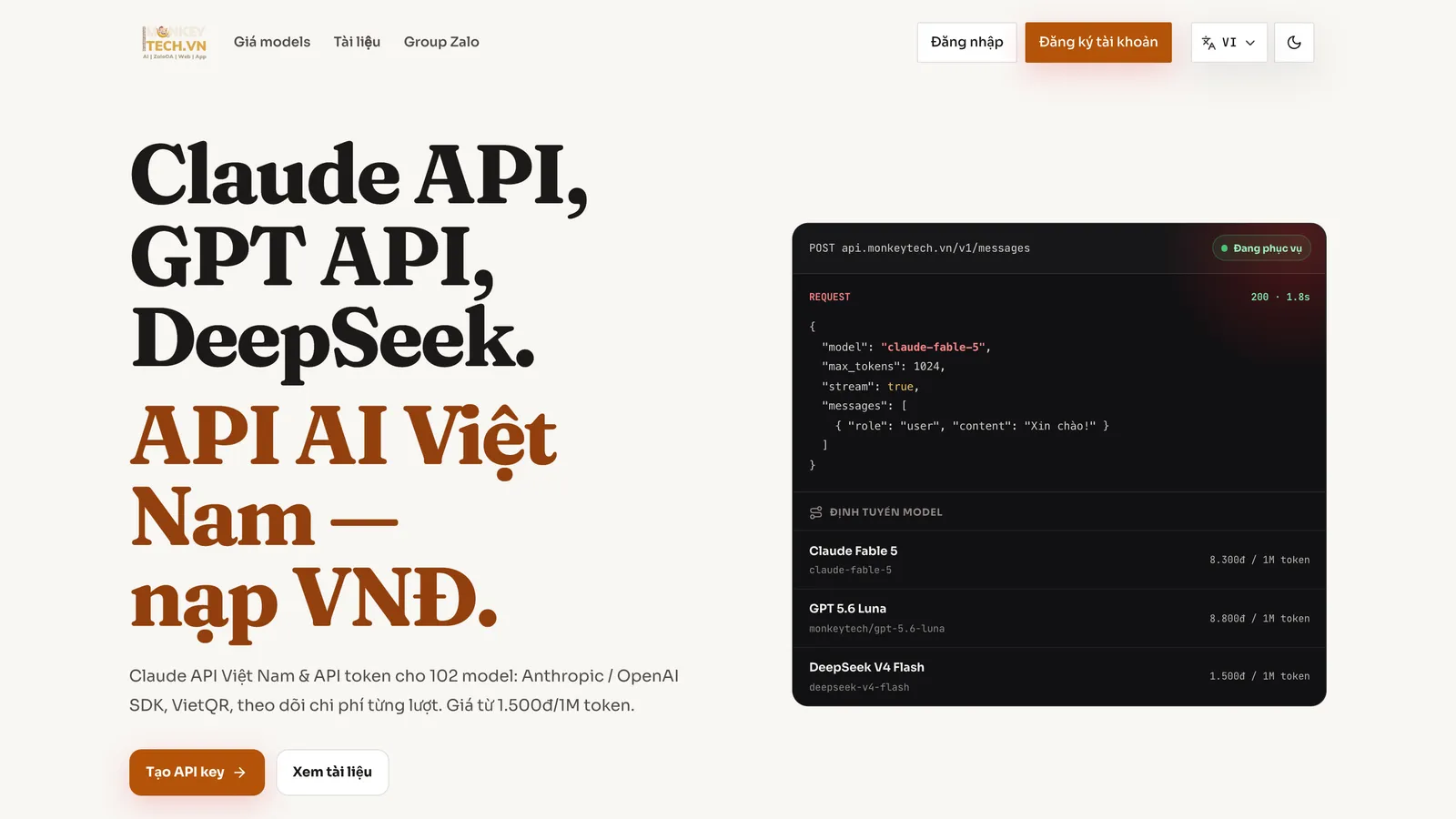 MonkeyTech API - AI API gateway: Claude, GPT, Gemini and more